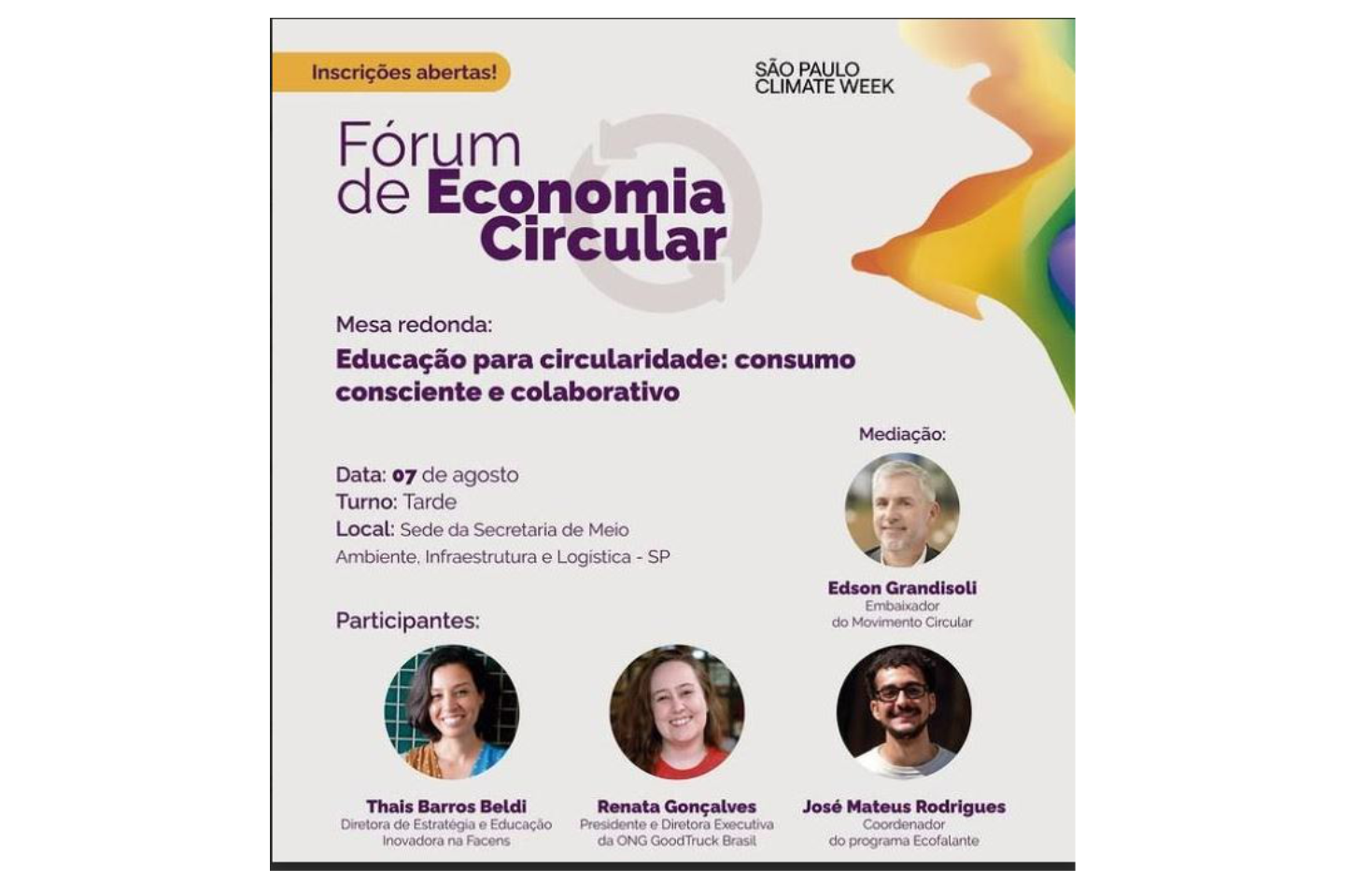 Fórum de Economia Circular, promovido pelo Movimento Circular dentro da programação da São Paulo Climate Week, considerada a maior mobilização climática já realizada na cidade