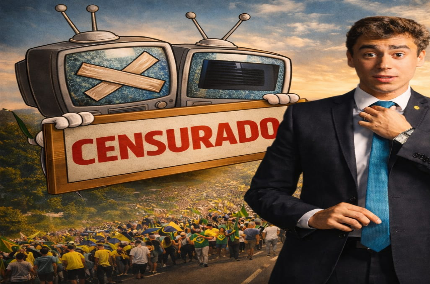 Silêncio da TV aberta sobre caminhada de Nikolas Ferreira expõe disputa de narrativa e crise de credibilidade da grande mídia