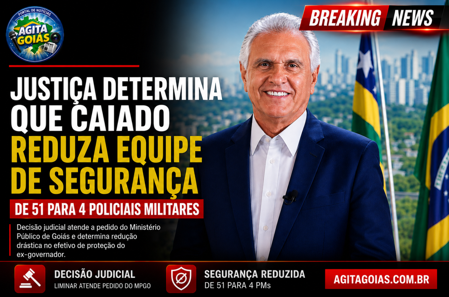 Justiça determina que Caiado reduza equipe de segurança de 51 para 4 policiais militares